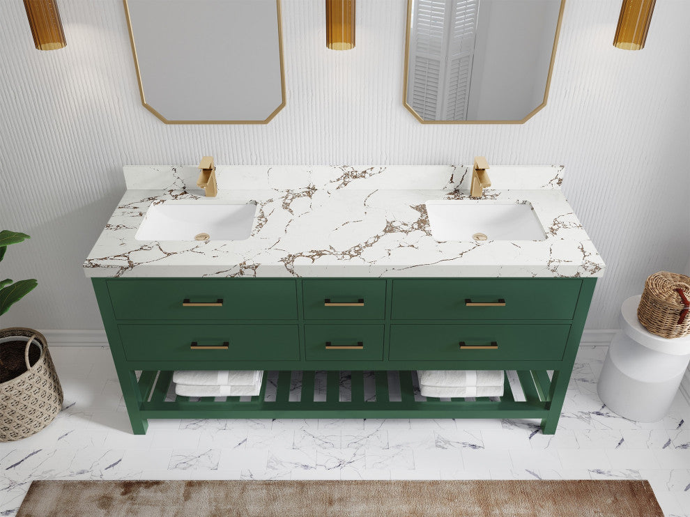 Parker 72" Double Sink Bath Vanity, Lafayette Green 2" Viola Brown