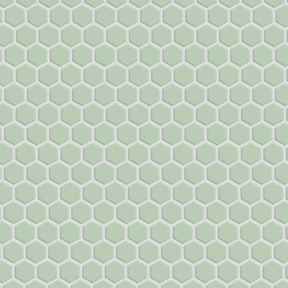 Metro 1" Hex Porcelain Mosaic Floor and Wall Tile, Glossy Mint