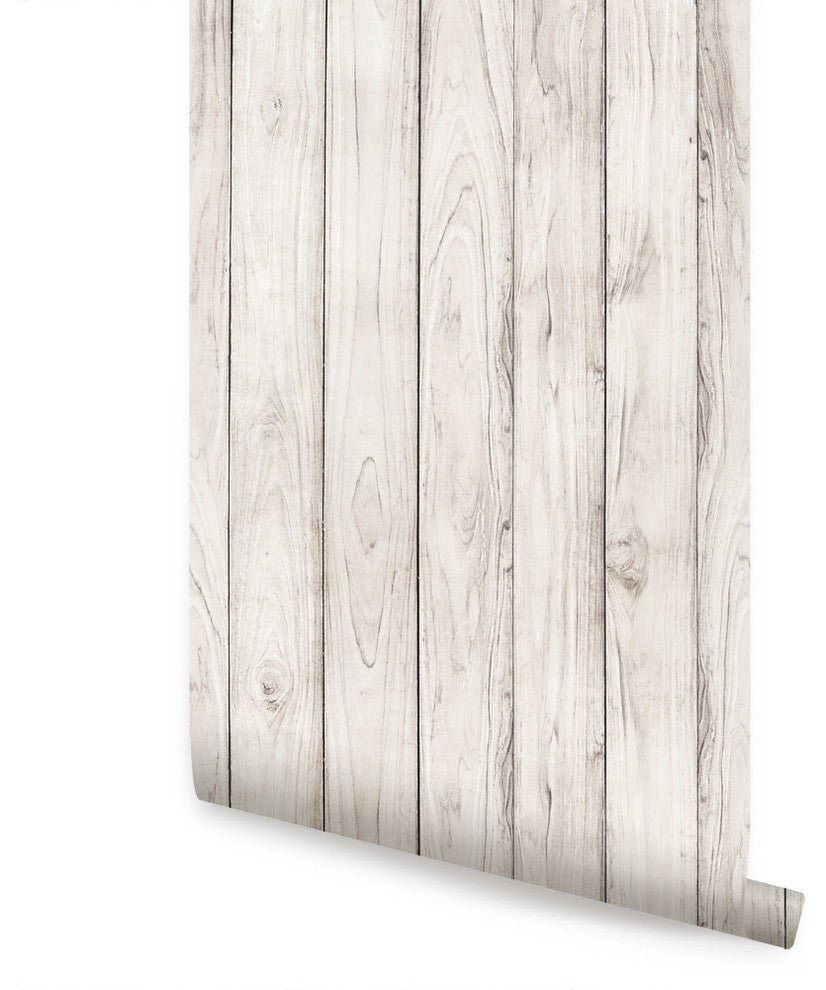 Wood Peel and Stick Vinyl Wallpaper, White, 24"w X 108"h