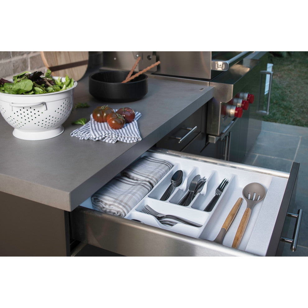 Polymer Trim to Fit Glossy Drawer Insert Cutlery Organizer, White, 14.25"W