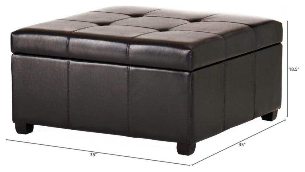GDF Studio Carlyle Fabric Storage Ottoman, Espresso Leather