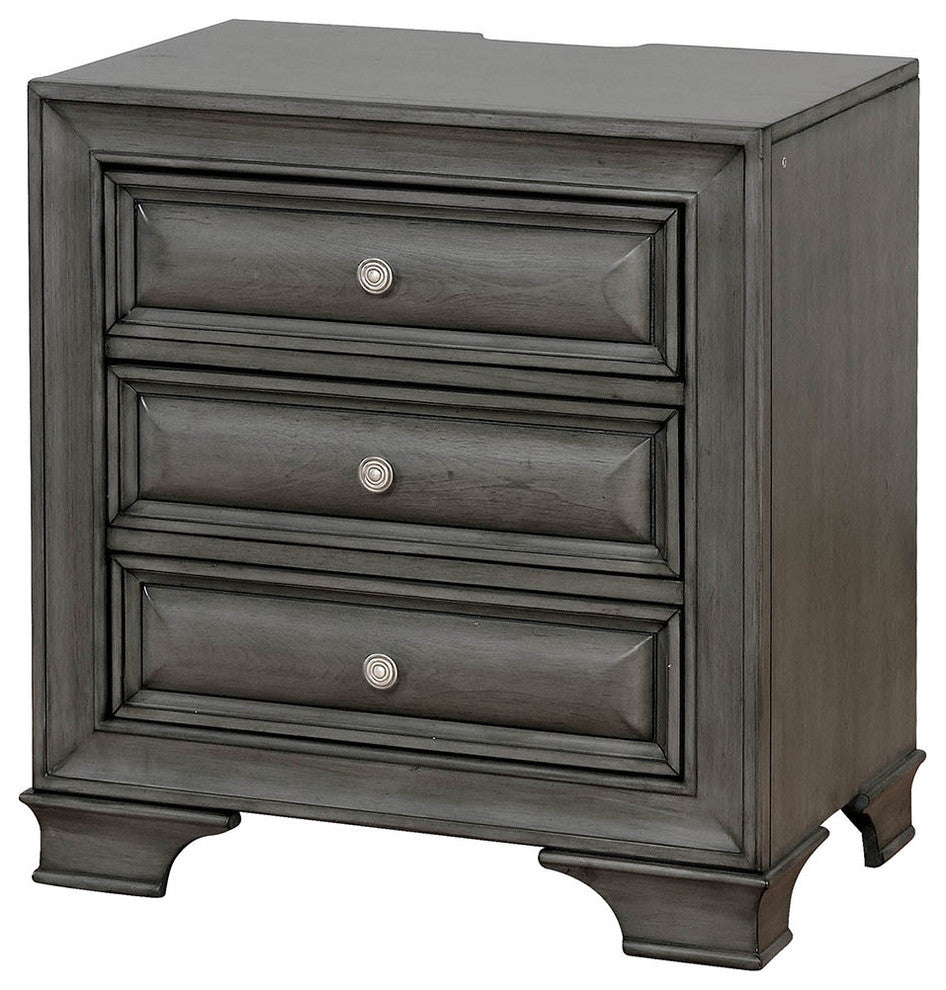 Transitional Wood Night Stand With Night Light, Gray