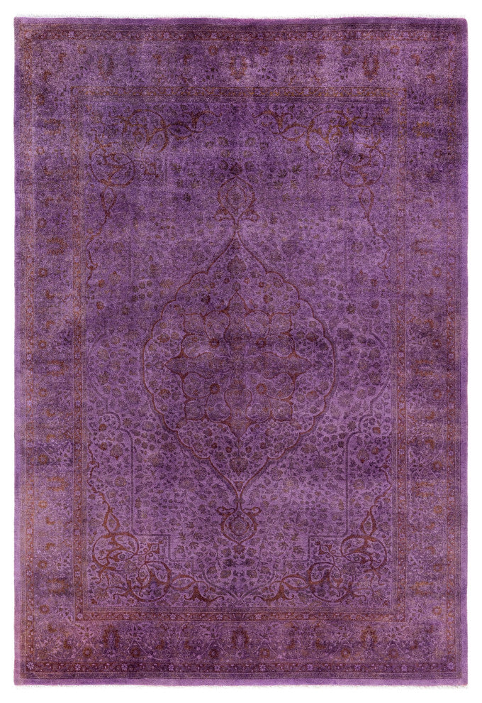 Overdyed One-of-a-Kind Hand-Knotted Area Rug Purple, 6' 1" x 8' 10"