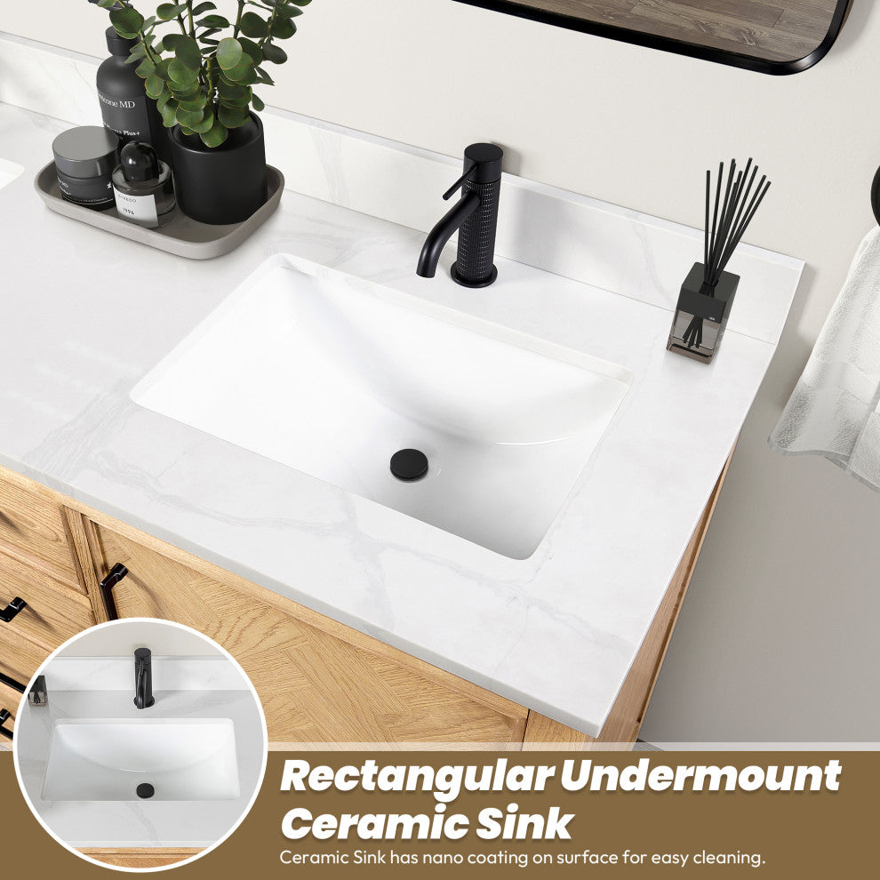 Jakarta Bath Vanity, Quartz Top No Mirror, Weathering Light Brown, 36", Single Vanity