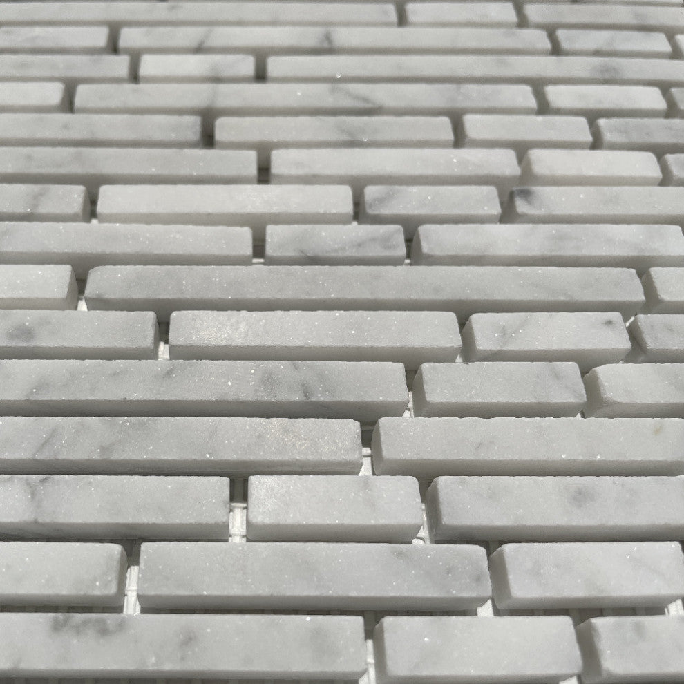 Carrara Marble Bamboo Random Strip Tile Heavy Rain Mosaic Honed Venato, 1 sheet