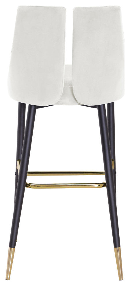 Sleek Velvet Upholstered Bar Stools With Matte Black Metal Legs, Set of 2, Cream