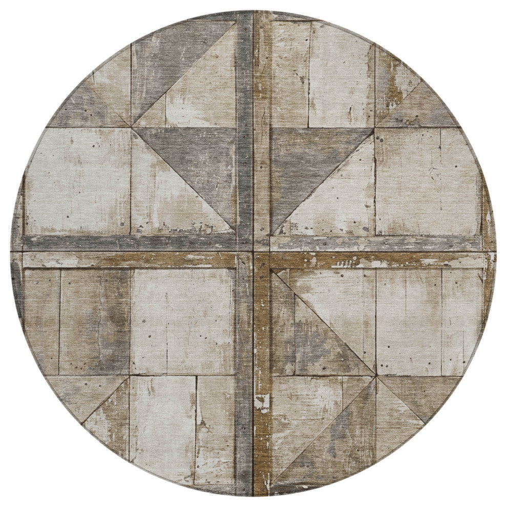 Machine Washable Indoor/Outdoor Chantille ACN1875 Beige 8' x 8' Round Rug