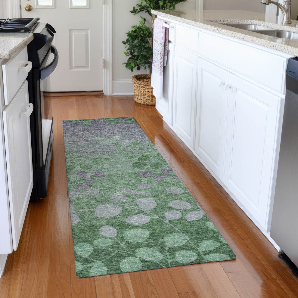 Machine Washable Indoor/Outdoor Chantille ACN1900 Green 2'3" x 7'6" Runner Rug