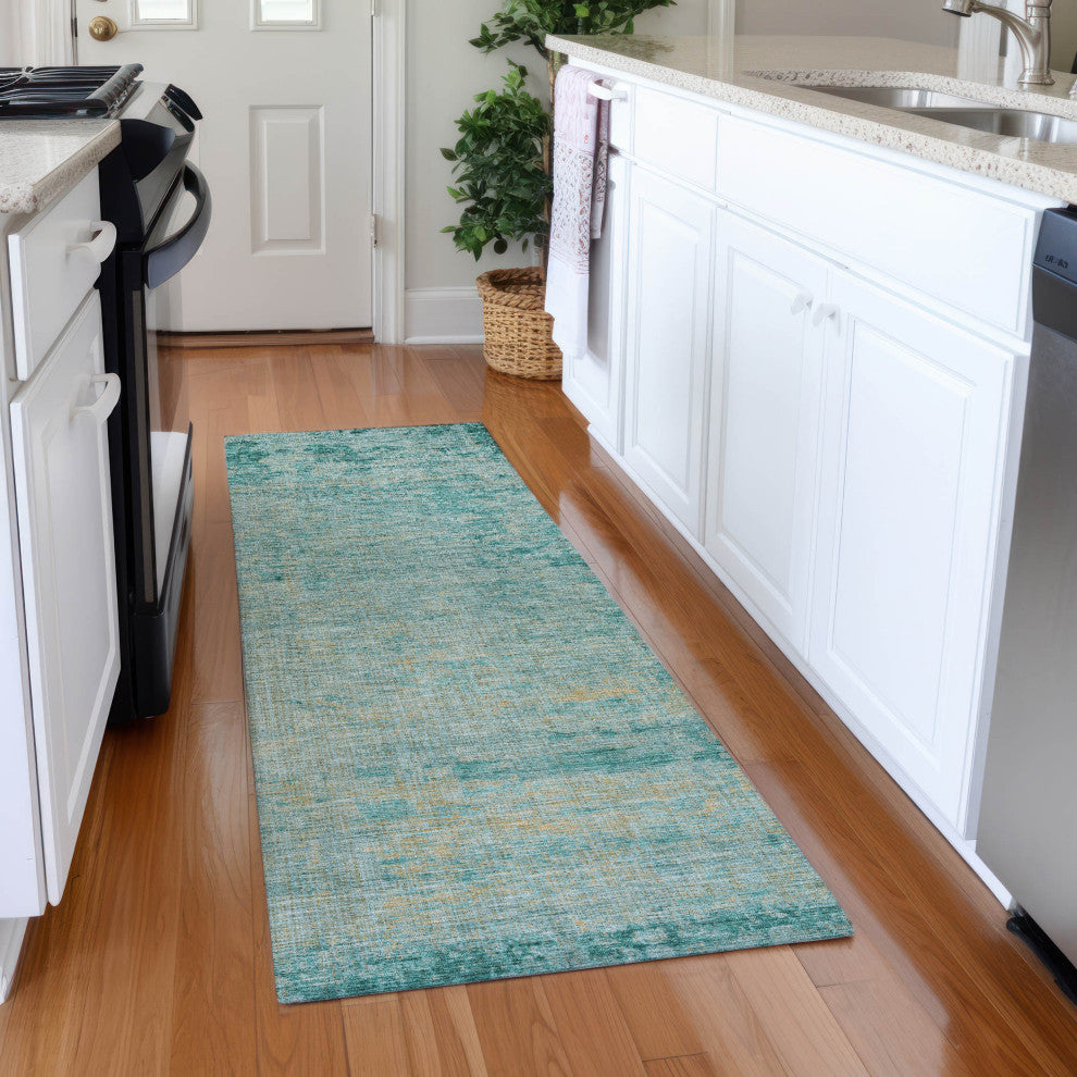 Machine Washable Indoor/Outdoor Chantille ACN1901 Teal 2'3" x 7'6" Runner Rug