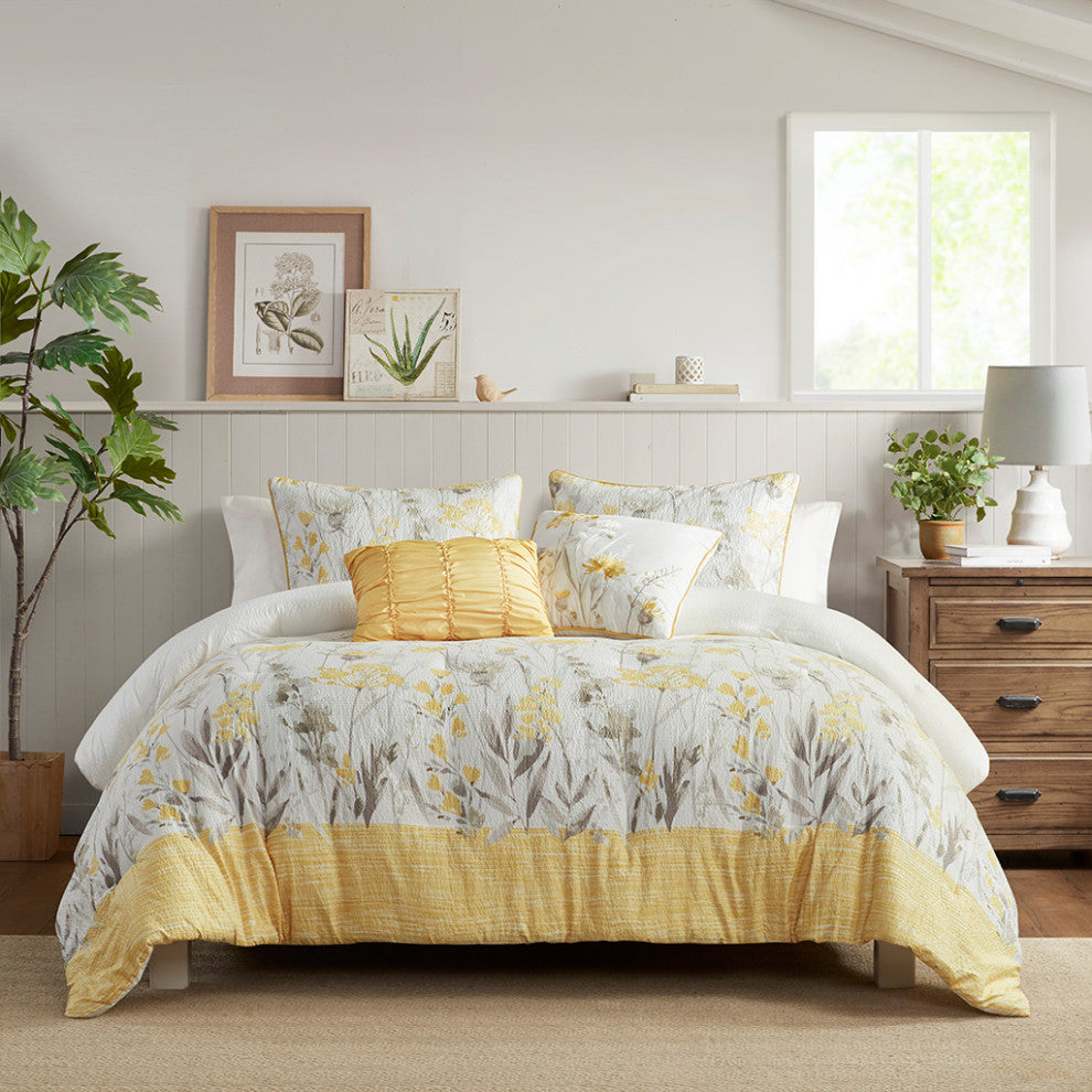 Madison Park Prairie 5 Piece Seersucker Comforter Set With Throw Pillows
