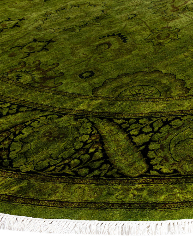 Overdyed One-of-a-Kind Hand-Knotted Area Rug Green, 9' 1" x 9' 1"