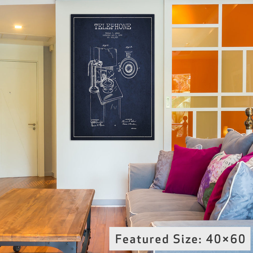 "Ahern Telephone Blue Patent Blueprint" by Aged Pixel, 40x26x1.5