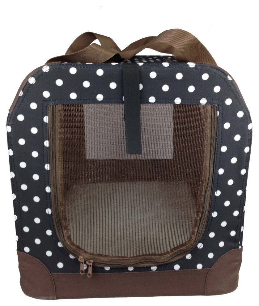 Folding Zippered Vista View House Pet Crate, Dark Navy and Brown Polka, Large