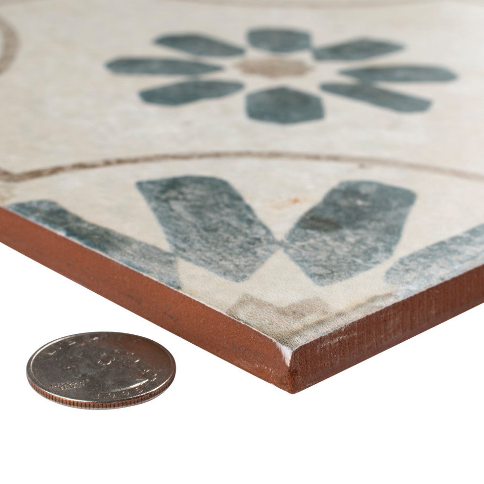Kings Blume Encaustic Ceramic Floor and Wall Tile, Blue