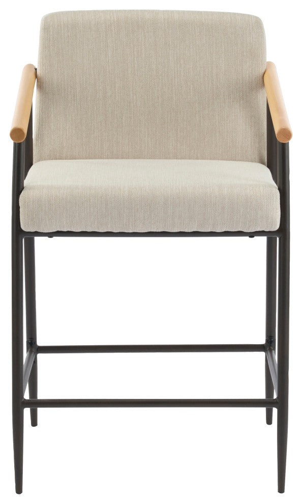 GDF Studio 26"H Mid-Century Modern Counter Stool With Iron Frame, Set of 2, Espresso/Beige