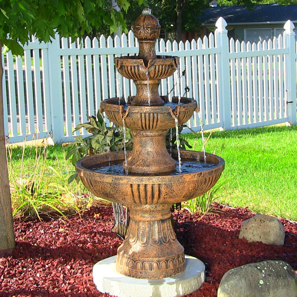 Sunnydaze Flower Blossom Outdoor Water Fountain, 3-Tier, Electric, 43", Earth