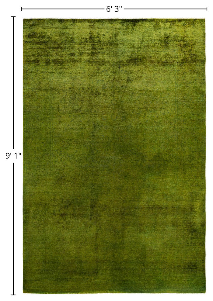 Overdyed One-of-a-Kind Hand-Knotted Area Rug Green, 6' 3" x 9' 1"