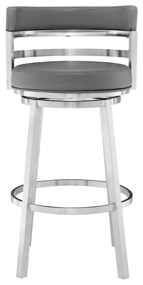 Madrid Contemporary 30" Bar Height Barstool in Brushed Stainless Steel Finish an