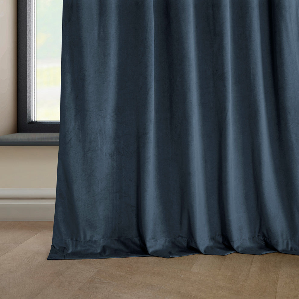 Heritage Plush Velvet Curtain Single Panel, London Blue, 50"x96"