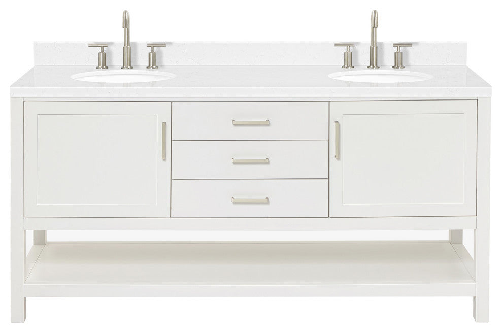 Ariel Bayhill 72" Double Oval Sink Bathroom Vanity, Carrara Quartz