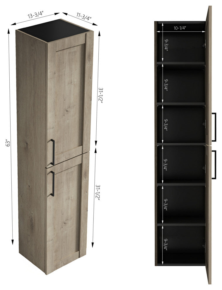 The Cosmo 14" Wall Mounted Modern Bathroom Linen Tower, Eve