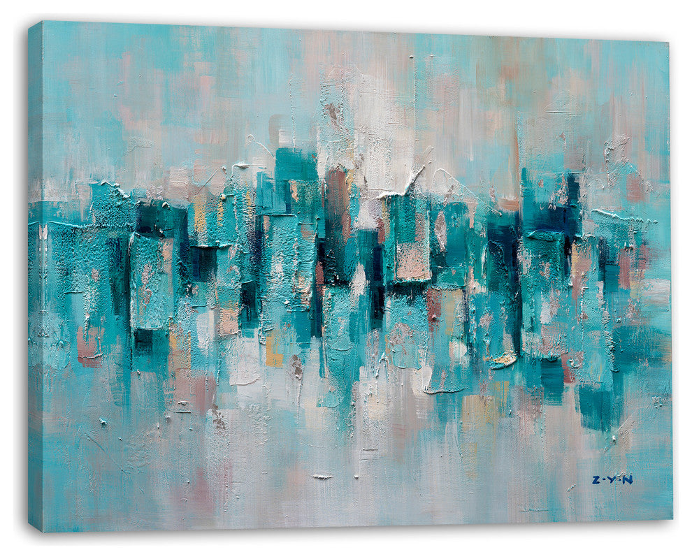 "Abstract Turquoise Lake" Hand Painted Canvas Artwork; Fine Art; Modern