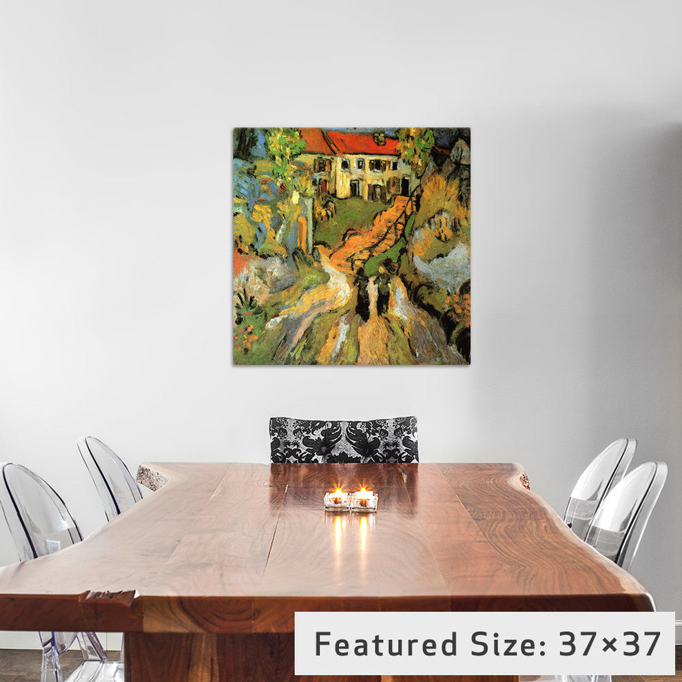 "Village Street & Steps In Auvers" Wrapped Canvas  Print, 26x26x1.5