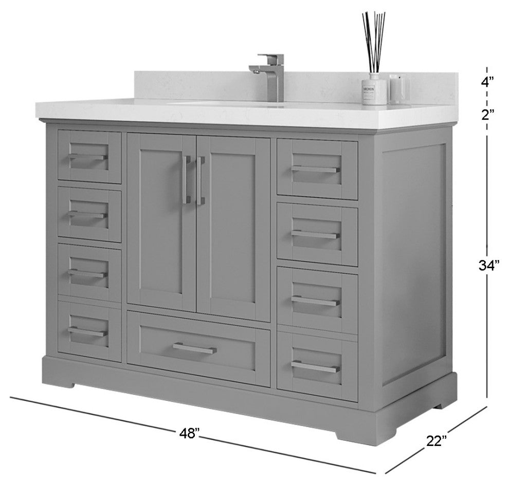 Boston 48" Single Sink Bath Vanity in Fine Grain 2" Pearl Gray