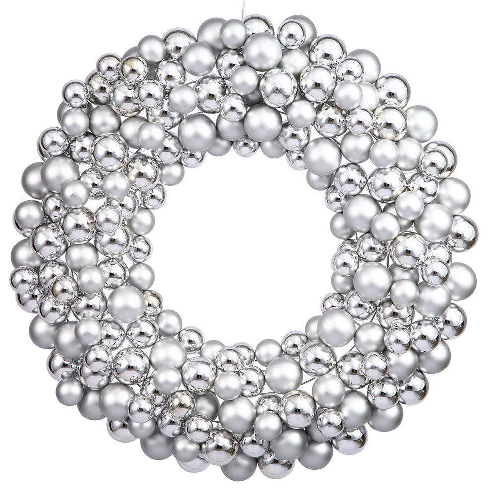 Vickerman Plastic Ball Ornament Wreath, 24", Silver