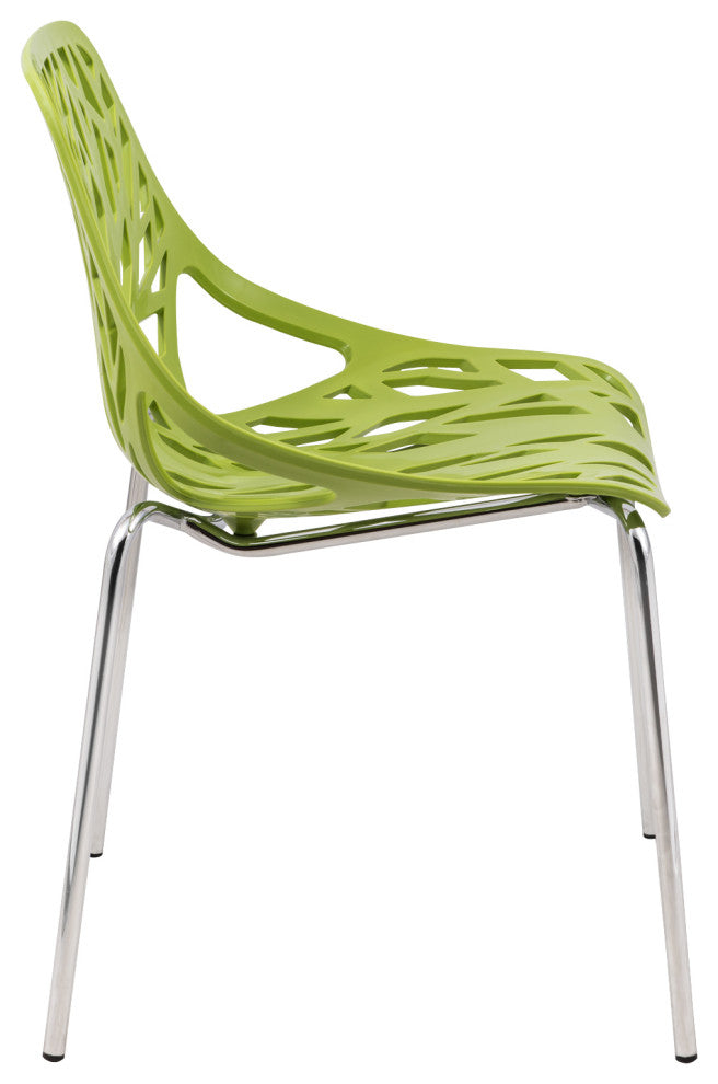 Leisuremod Asbury Plastic Stackable Dining Chair With Chromed Legs, Set of 2, Green