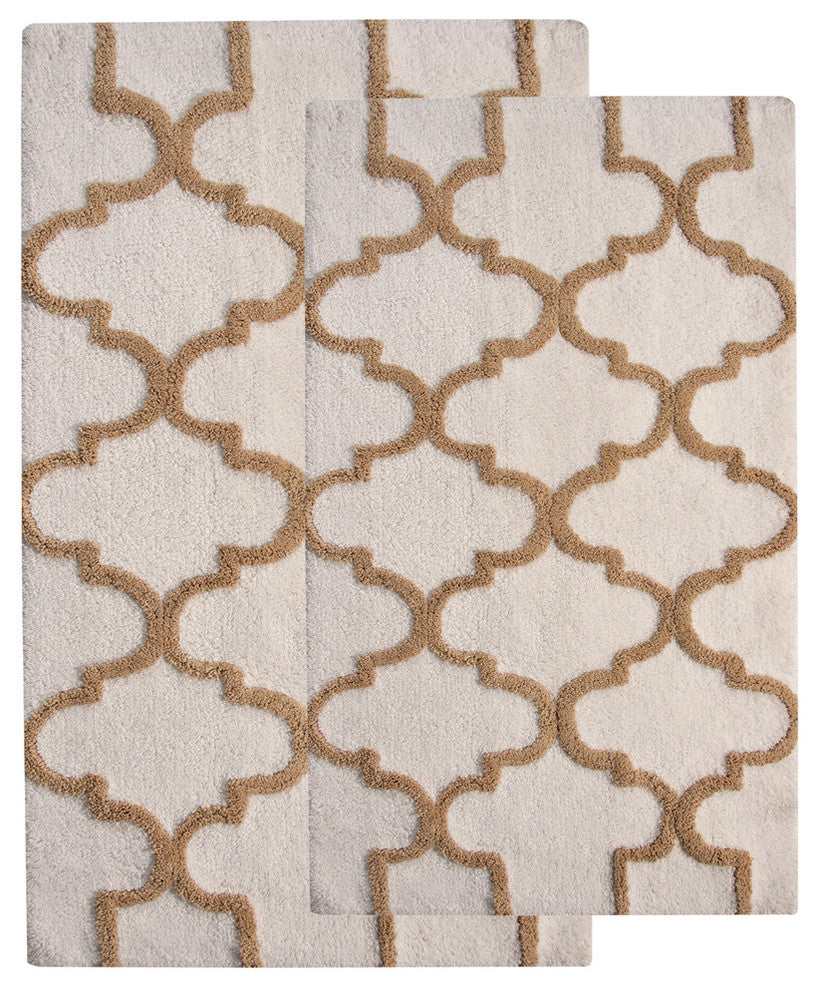 GSF 180 Geomatrics Cotton Bath Rug, 2-Piece Set, Beige, 24"x17"/34"x21"