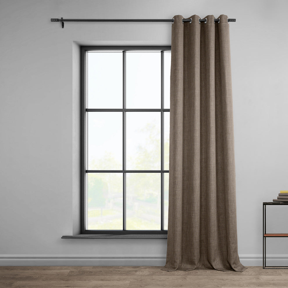 Faux Linen Grommet Room Darkening Curtain Single Panel, Dutch Cocoa, 50w X 120l