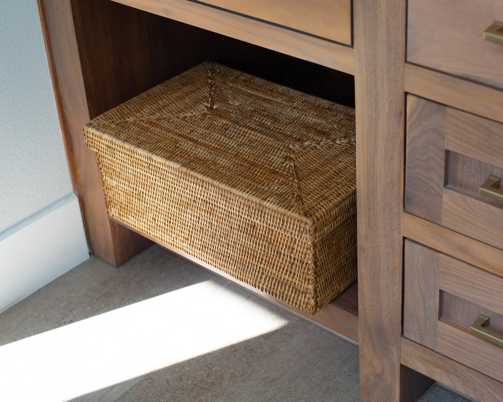 Artifacts Rattan Rectangular Storage Box With Lid, Honey Brown, 14"x10"x6"