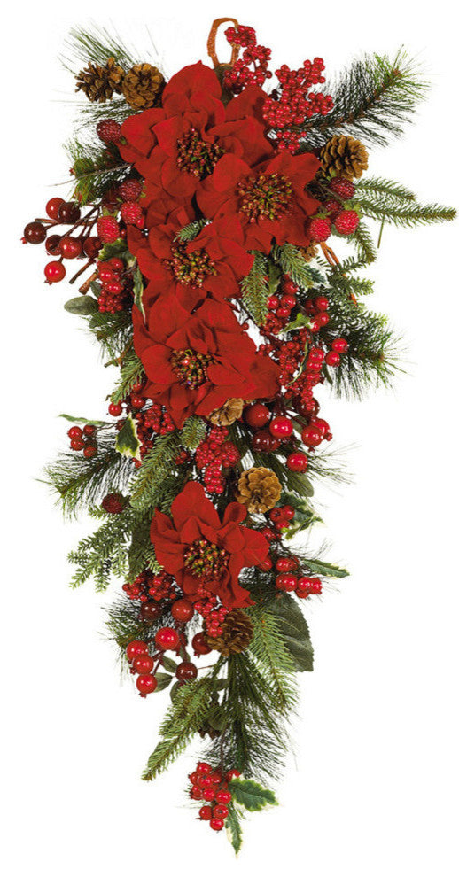 Poinsettia Teardrop, Red and Green