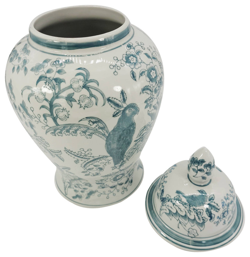 18" Blue Chinoiserie Ceramic Jar