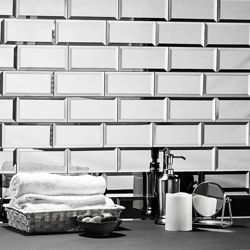 Reflections 3"x6" Beveled Glass Mirror Subway Tile,Silver, 1 Pc