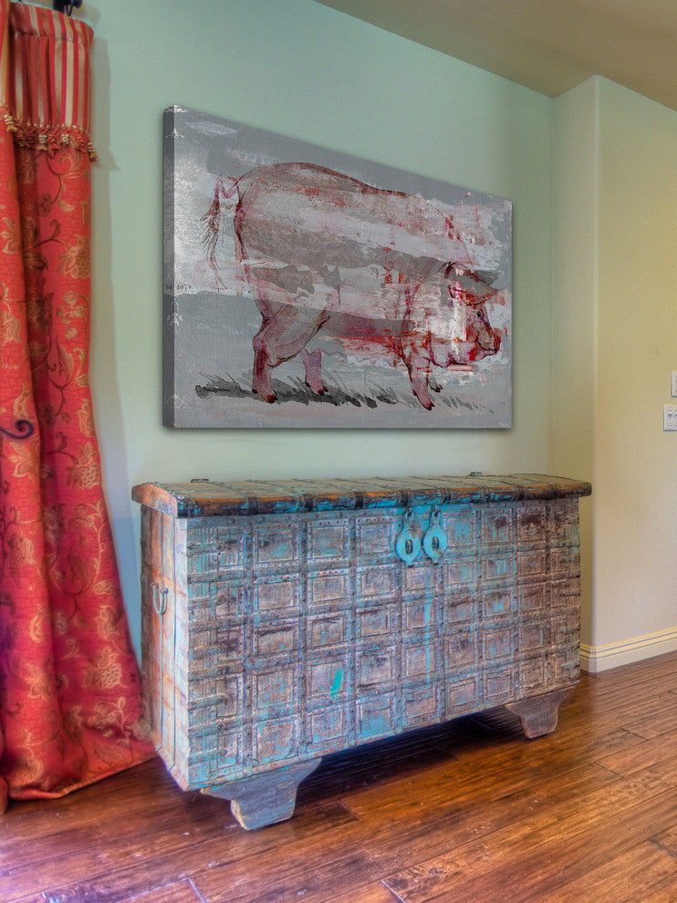 "Red Pig" Painting Print on Wrapped Canvas, 24"x16"