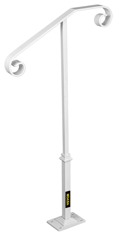 Single Post Handrail Wrought Iron Grab Supports Fits 1 or 2 Steps, White