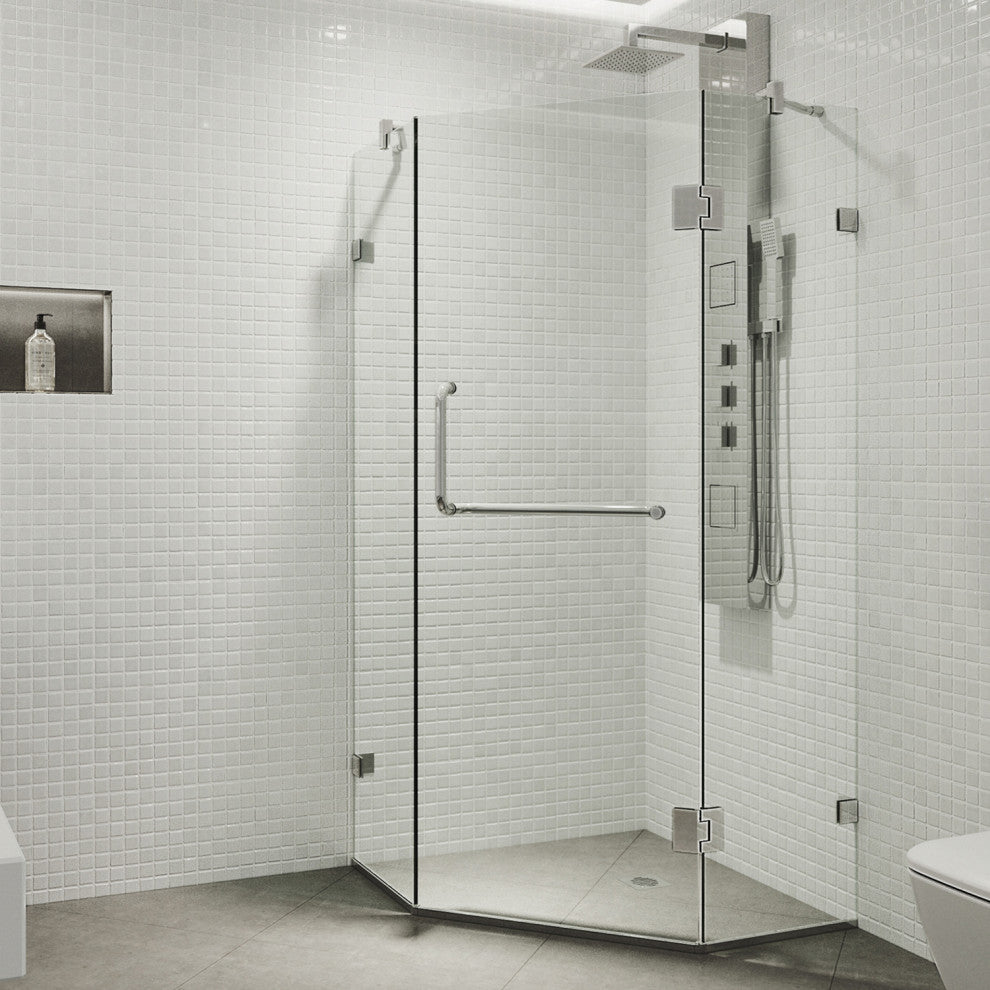 VIGO Piedmont Frameless Hinged Neo-Angle Shower Enclosure, Chrome, 36" D X 36" W, Without Base