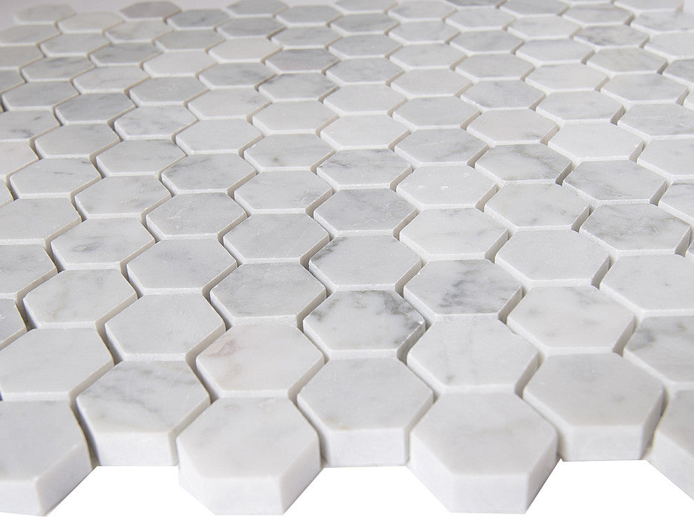 Carrara White Marble Mosaic Tile, Hexagon, Polished, Sample