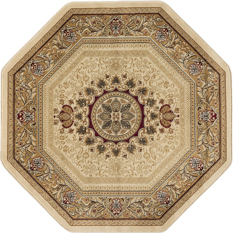 Jayden Traditional Oriental Area Rug, Ivory, 5'3'' Octagon