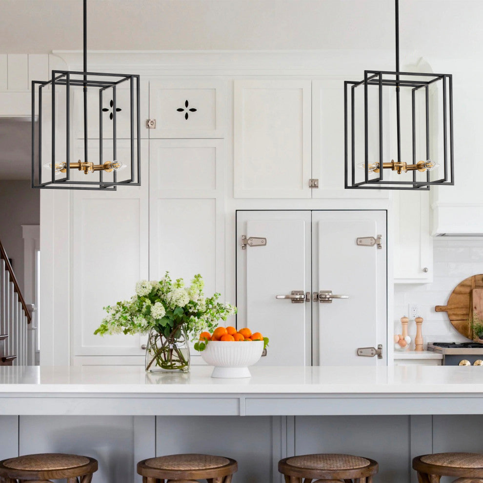 Industrial Matte Black 4-Light Metal Frame Candle Pendant Light
