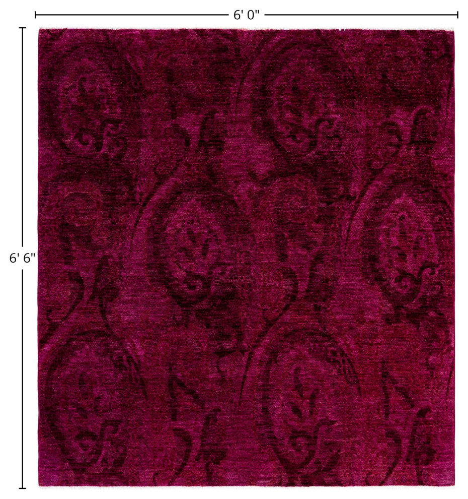 Overdyed One-of-a-Kind Hand-Knotted Area Rug Pink, 6' 0" x 6' 6"