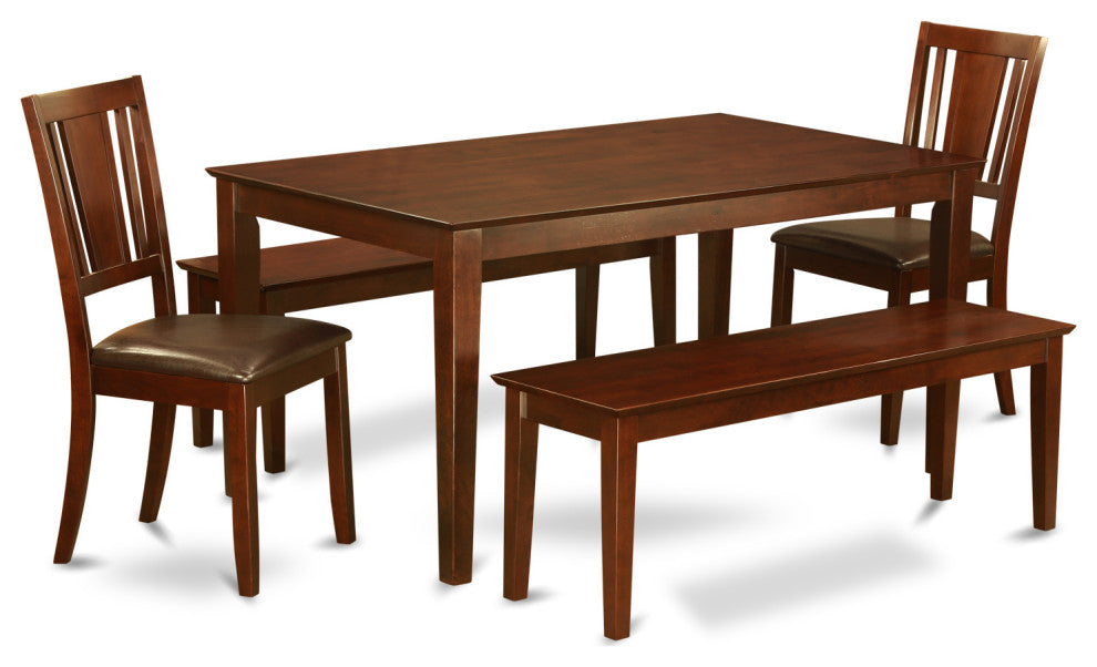 Cadu5C-Mah-Lc, 5-Piece Dining Room Set, Table and 2 Dining Chairs and 2 Benches