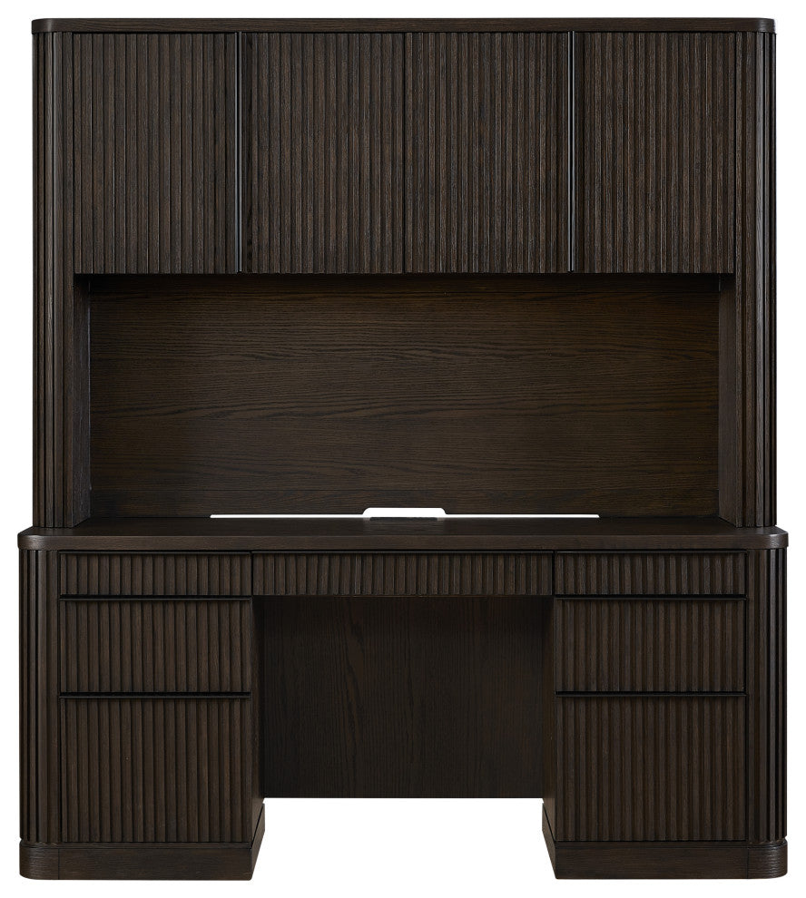 Contemporary Wood Credenza and Hutch, Office Desk and Hutch, Brown