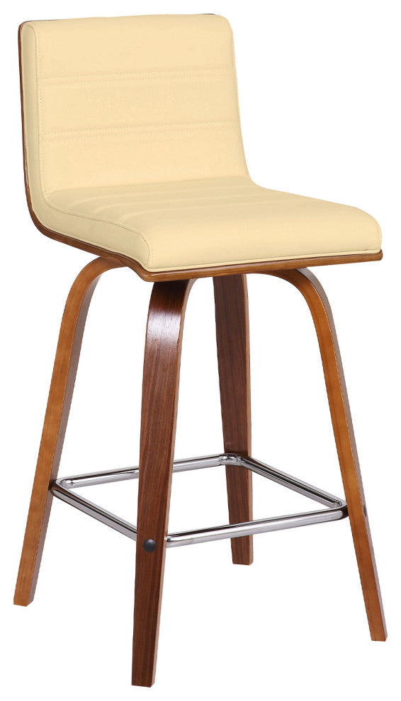 Vienna 26" Counter Height Barstool in Walnut Wood Finish With Cream Faux Leather