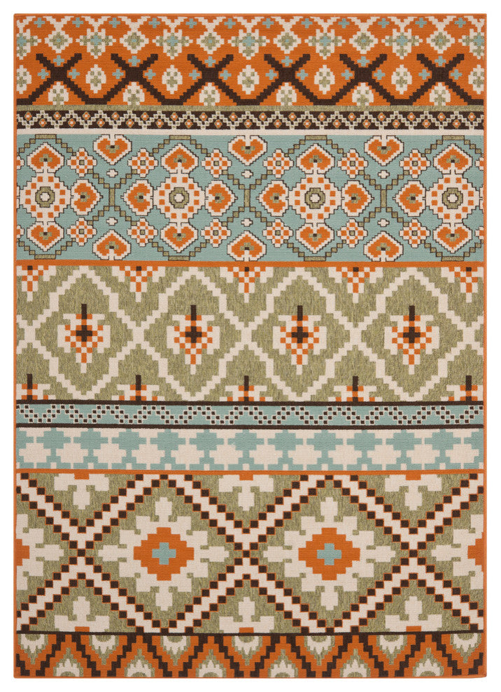 Veranda Ver097-0745, Green/Terracotta, 6'7" X 9'6"