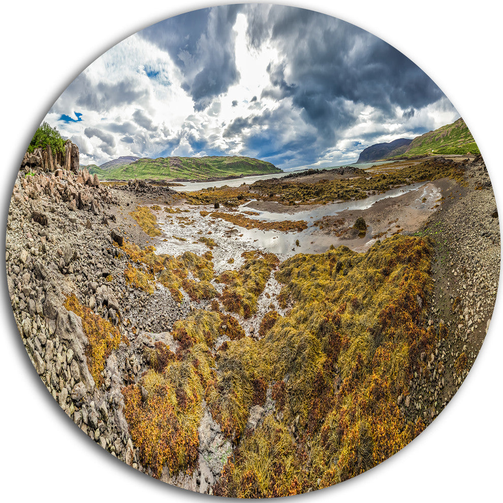 Beautiful Iceland Coast Panorama, Landscape Round Metal Wall Art, 38"