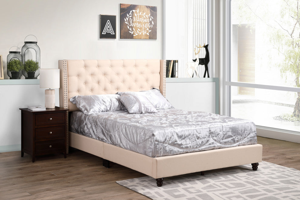 Scotia Upholstered Twill Bed, Beige, Full