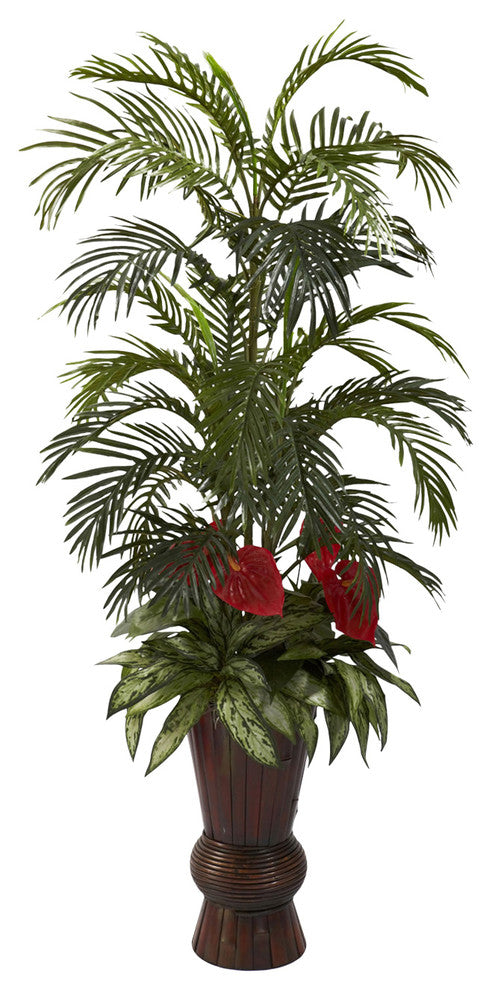 Areca and Mixed Greens With Bamboo Planter
